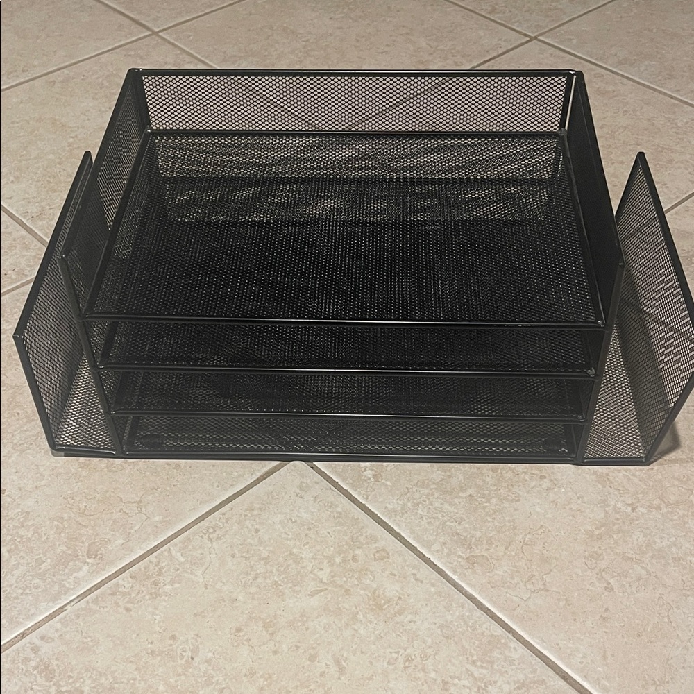 Metal Mesh 3-Drawer Desk Organizer with Side Pen Holders - Black